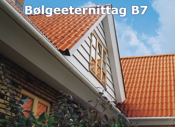 Bølgeeternittag B7 - pladen er kort (57 cm) og giver derfor et tegl-look