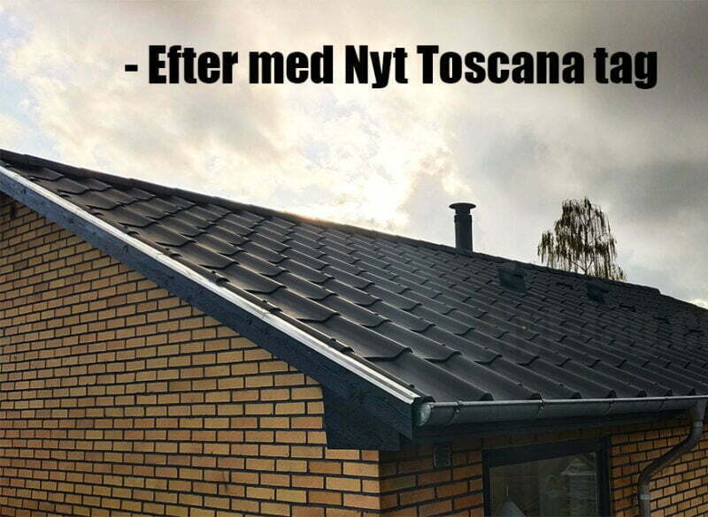 Udskiftning af gamle bølgeplader til nyt tag med Toscana