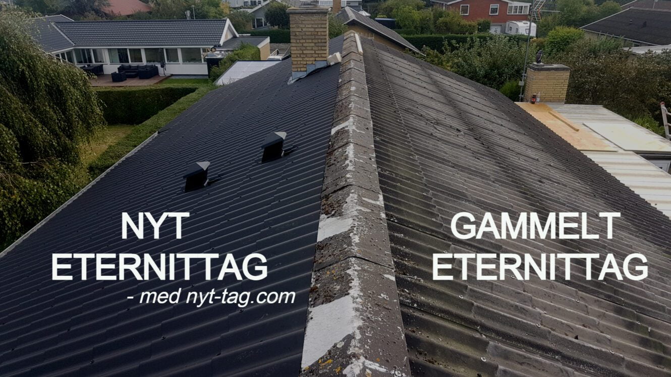 Tagsider med gammelt eternittag og nyt eternittag - Udskiftning af eternittag - eternitudskiftning